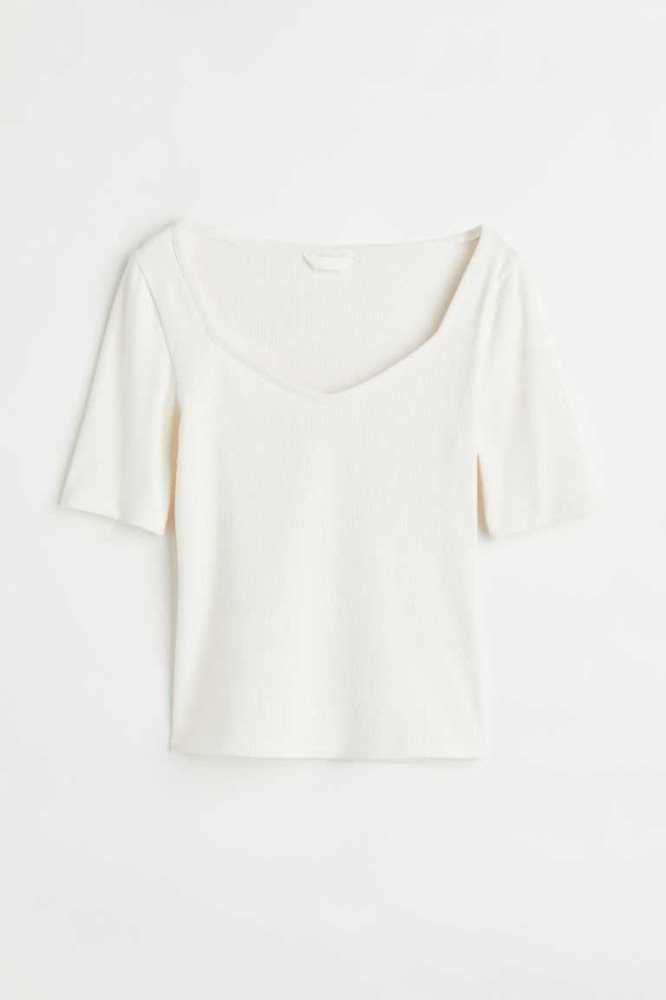 Tops H&M Acanalado Jersey Mujer Blancos | 754293UZD