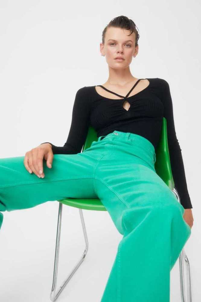 Tops H&M Acanalado Jersey Mujer Verdes Claro | 647219QAZ