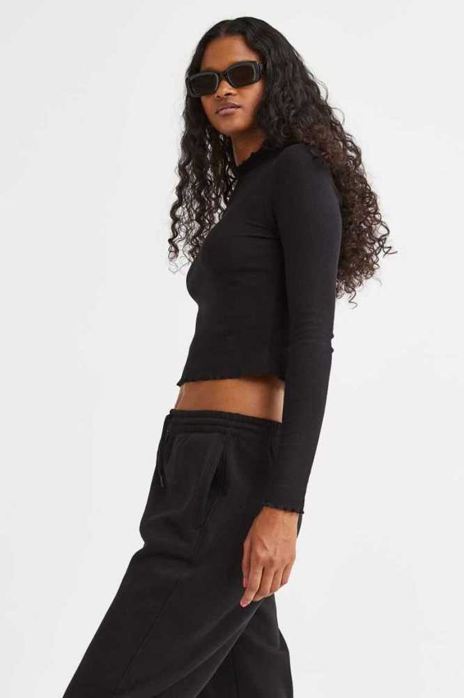 Tops H&M Acanalado Long-sleeved Mujer Marrom Oscuro | 582076PDA