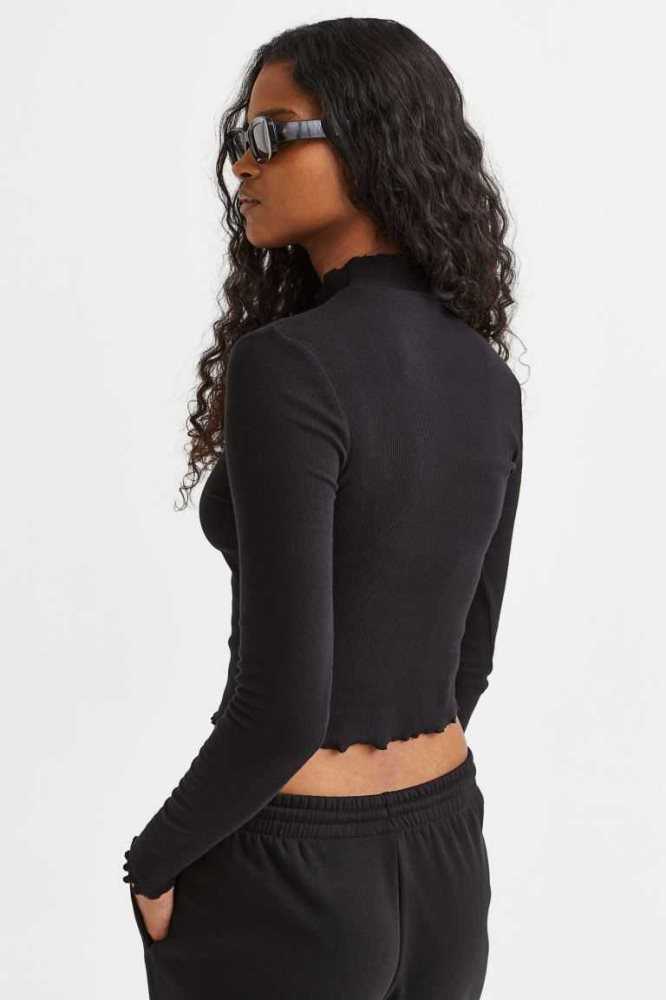 Tops H&M Acanalado Long-sleeved Mujer Marrom Oscuro | 582076PDA