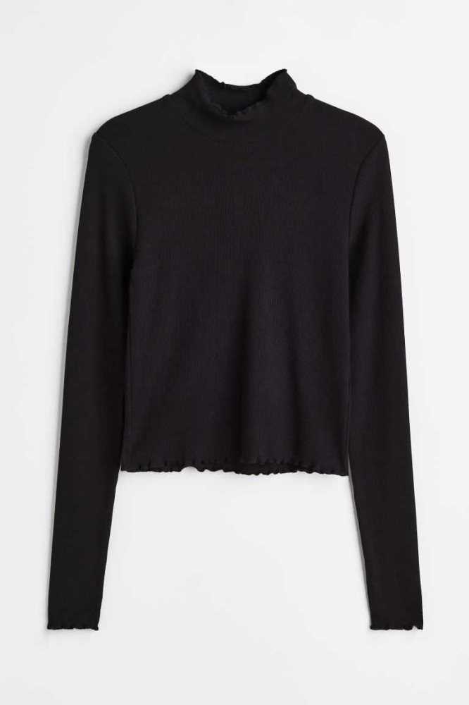 Tops H&M Acanalado Long-sleeved Mujer Marrom Oscuro | 582076PDA