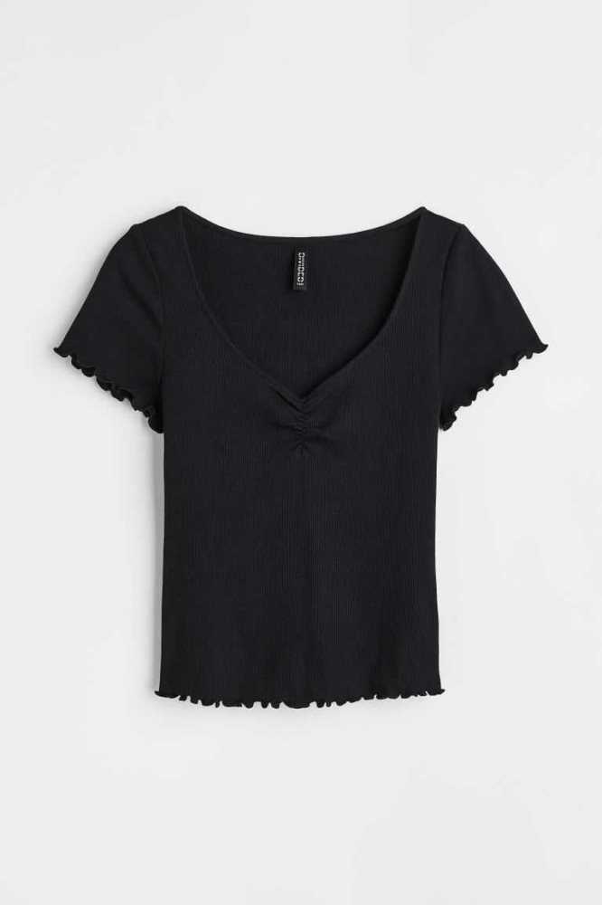 Tops H&M Acanalado Mujer Creme | 908126WSG