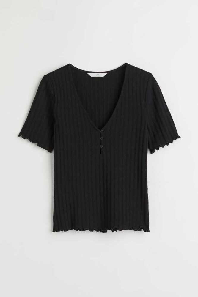 Tops H&M Acanalado Mujer Negros | 237954TGI