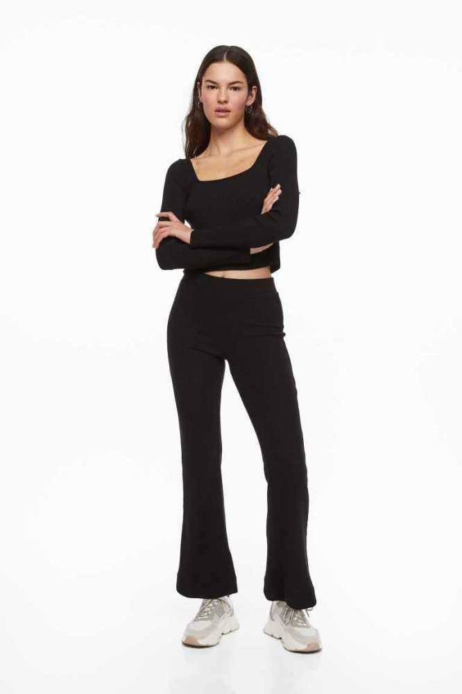 Tops H&M Acanalado Mujer Negros | 416253BTL