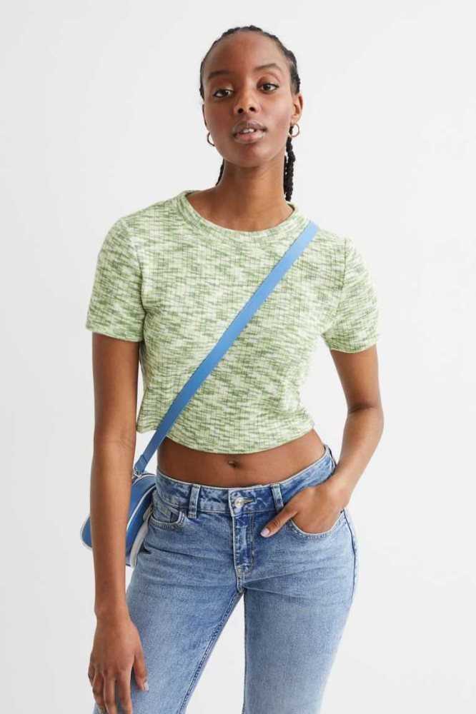 Tops H&M Acanalado Mujer Verdes Claro | 460728CFZ