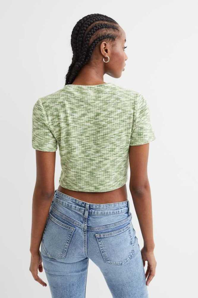 Tops H&M Acanalado Mujer Verdes Claro | 460728CFZ