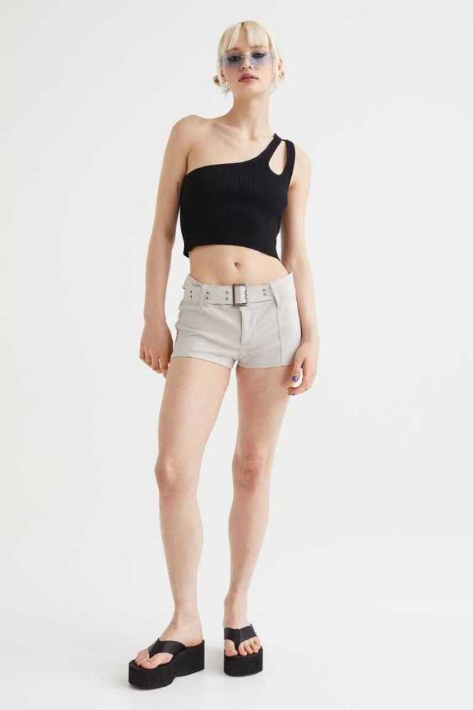 Tops H&M Acanalado One-shoulder Mujer Negros | 462897PNE