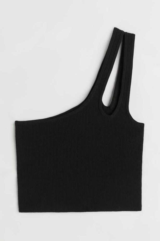 Tops H&M Acanalado One-shoulder Mujer Negros | 462897PNE