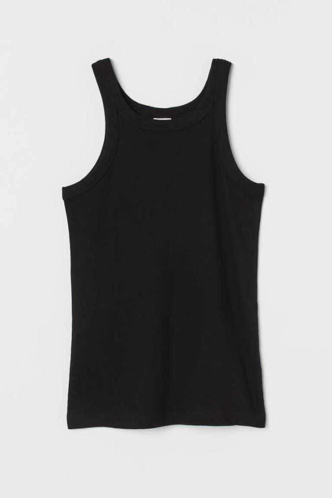 Tops H&M Acanalado Tank Mujer Amarillos Claro | 243058JCS