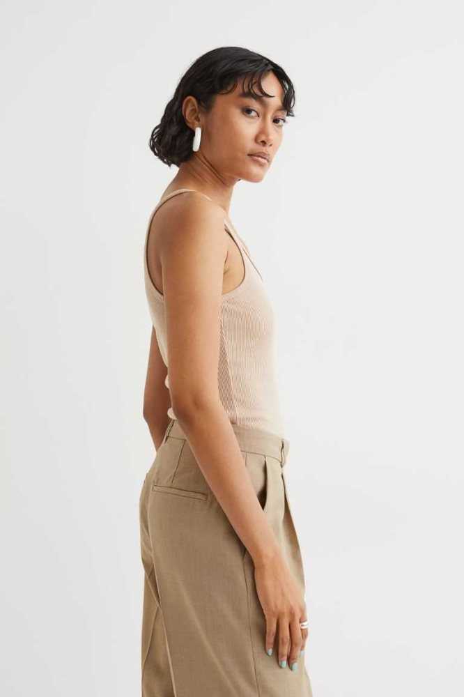 Tops H&M Acanalado Tank Mujer Beige | 475890WHL