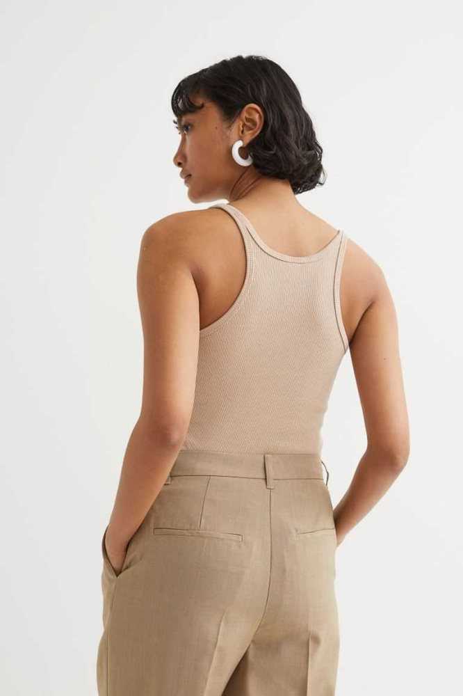 Tops H&M Acanalado Tank Mujer Beige | 475890WHL