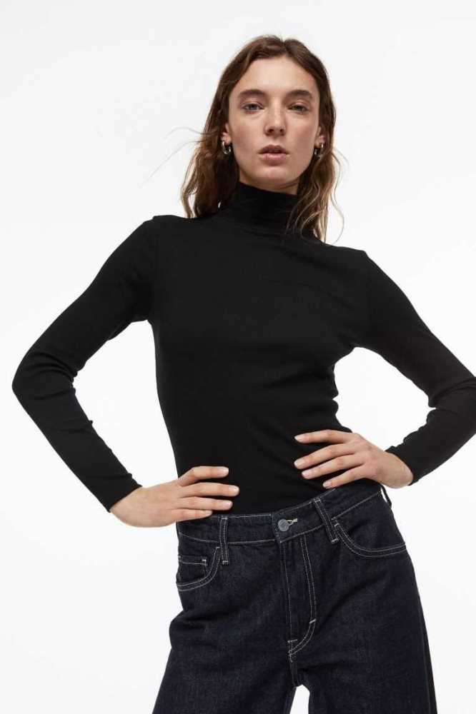 Tops H&M Acanalado Turtleneck Mujer Rosas | 254713NHU