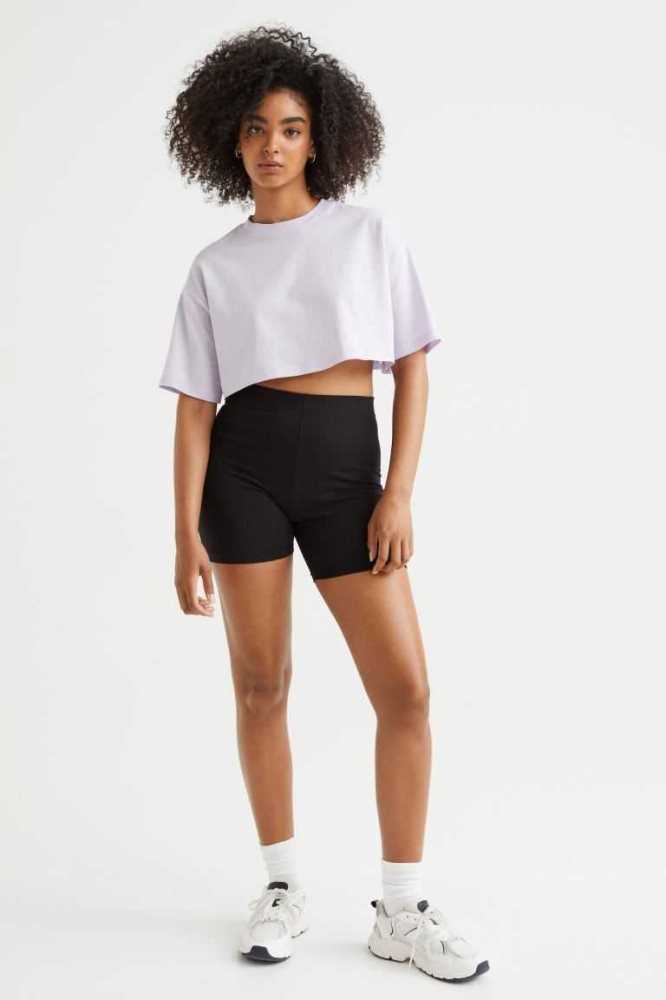 Tops H&M Algodon Crop T-shirt Mujer Blancos | 539726KUE