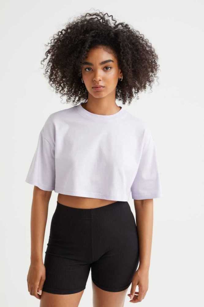 Tops H&M Algodon Crop T-shirt Mujer Blancos | 539726KUE