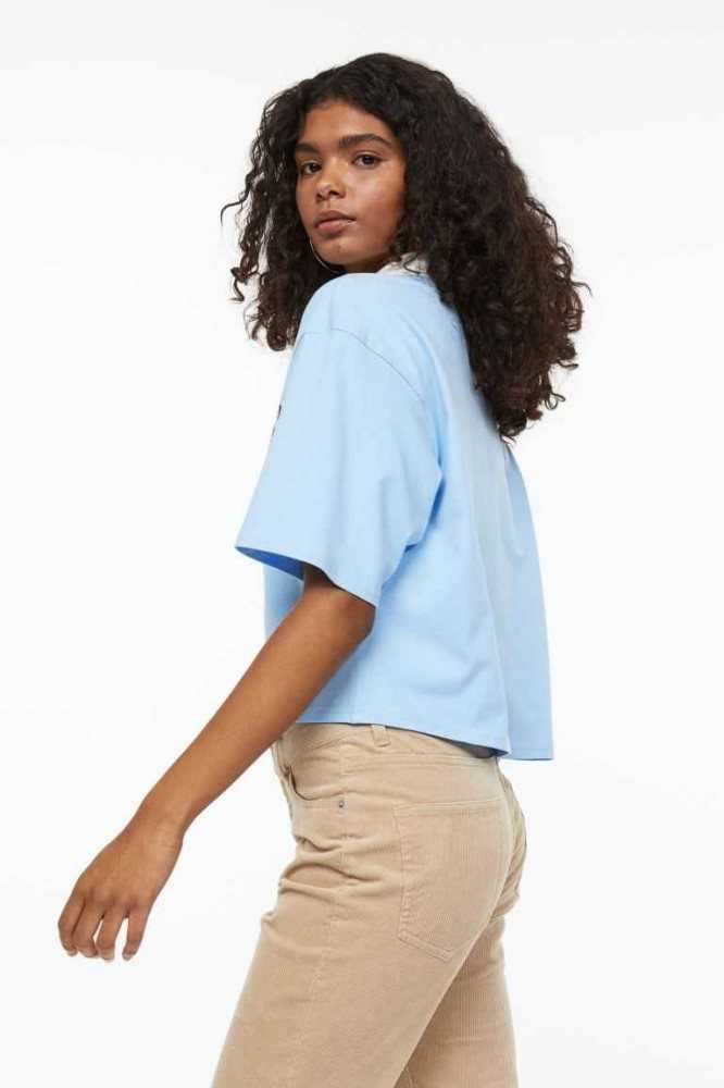 Tops H&M Algodon Polo Shirt Mujer Azules Claro | 124568UFA