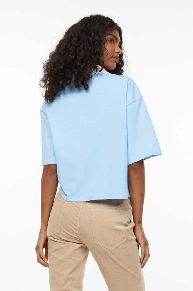 Tops H&M Algodon Polo Shirt Mujer Azules Claro | 124568UFA