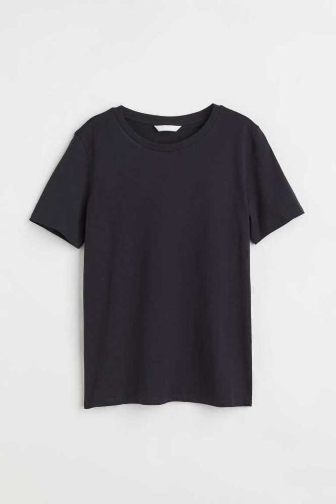 Tops H&M Algodon T-shirt Mujer Azules Oscuro | 860325EQR