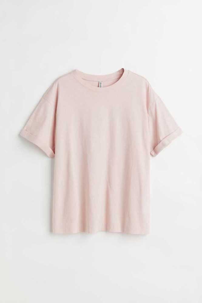 Tops H&M Algodon T-shirt Mujer Rosas Claro | 246157NXP