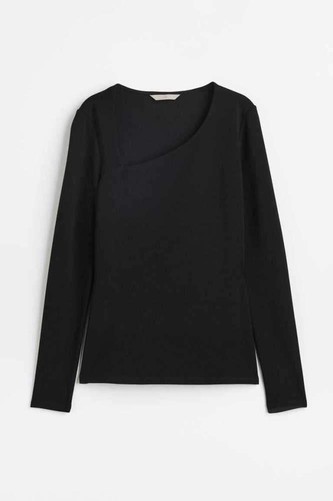 Tops H&M Asymmetric Mujer Negros | 295031JTU