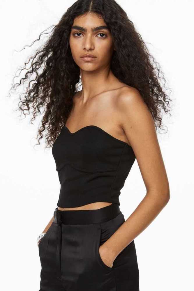 Tops H&M Bandeau Crop Mujer Blancos | 583462PVN