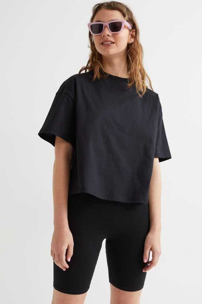 Tops H&M Boxy T-shirt Mujer Azules Oscuro | 307465OSH