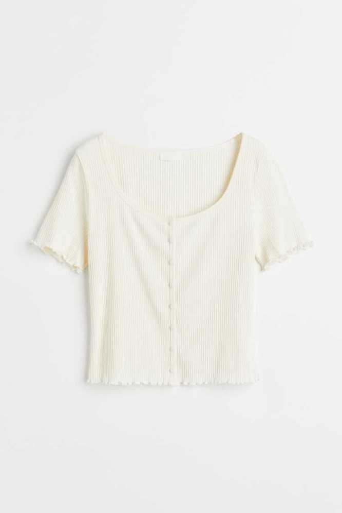 Tops H&M Button-front Acanalado Mujer Blancos | 567432XFY