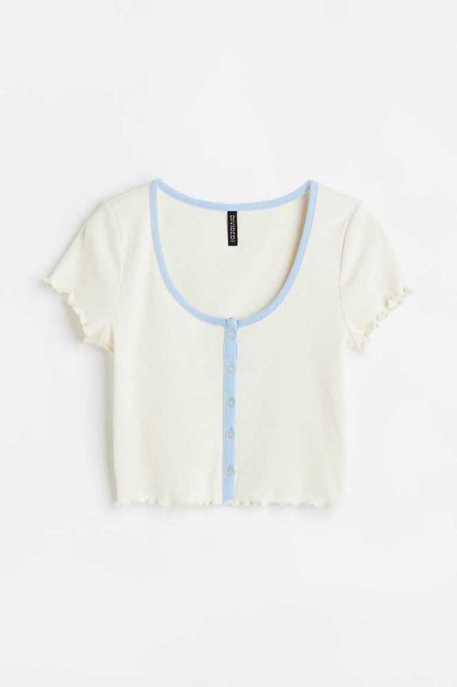 Tops H&M Button-front Crop Mujer Creme | 805632OHD