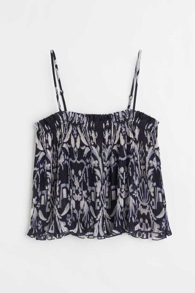 Tops H&M Chiffon Mujer Azules Oscuro | 413089ZTU