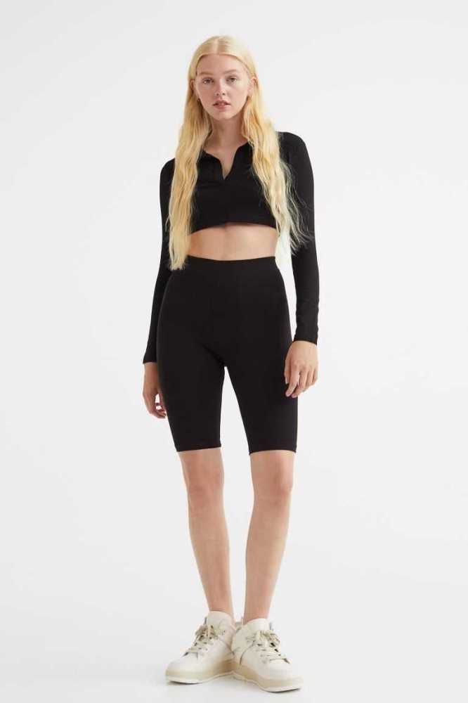 Tops H&M Collared Crop Mujer Negros | 124086QRN