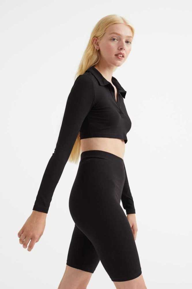 Tops H&M Collared Crop Mujer Negros | 124086QRN