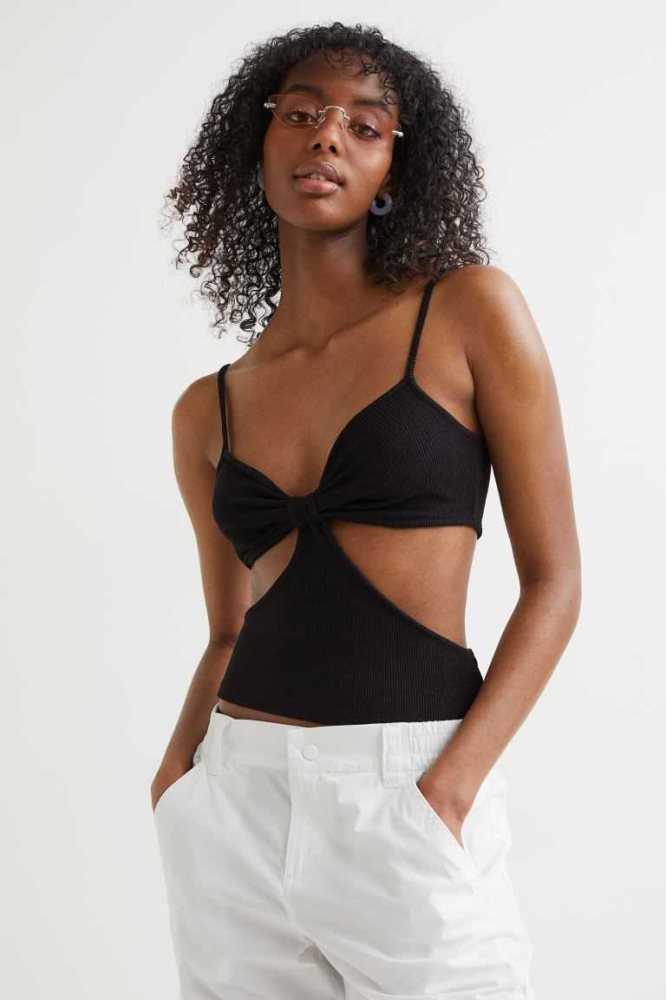 Tops H&M Crinkled Cut-out Mujer Negros | 972031MFK