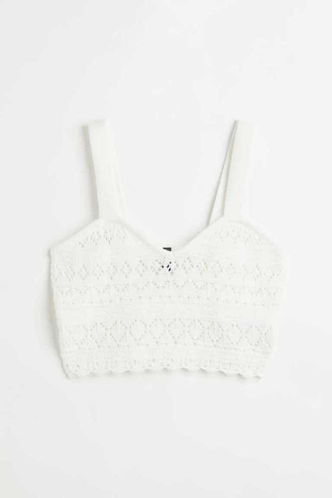 Tops H&M Crochet-look Crop Mujer Beige Claro Blancos | 839521VFP