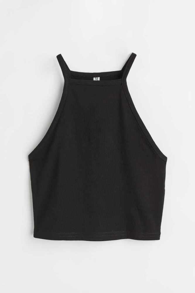 Tops H&M Crop Mujer Azules Oscuro | 543791FXY