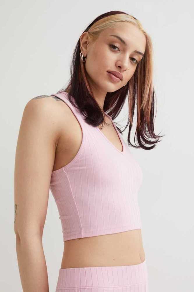 Tops H&M Crop Tank Mujer Creme | 293674PUG