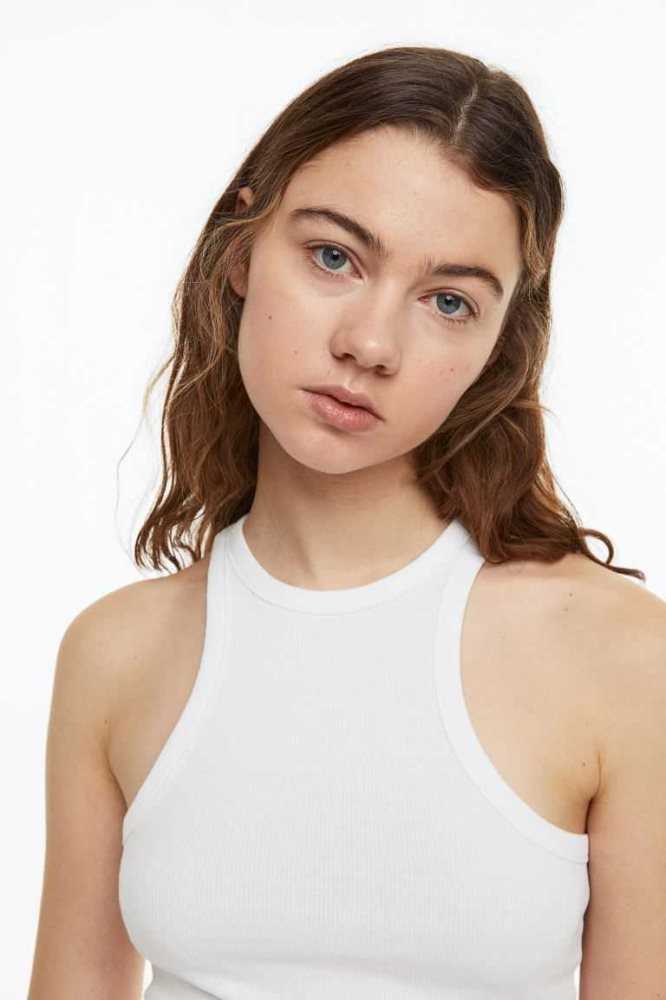 Tops H&M Crop Tank Mujer Marrom Oscuro | 078961WDZ