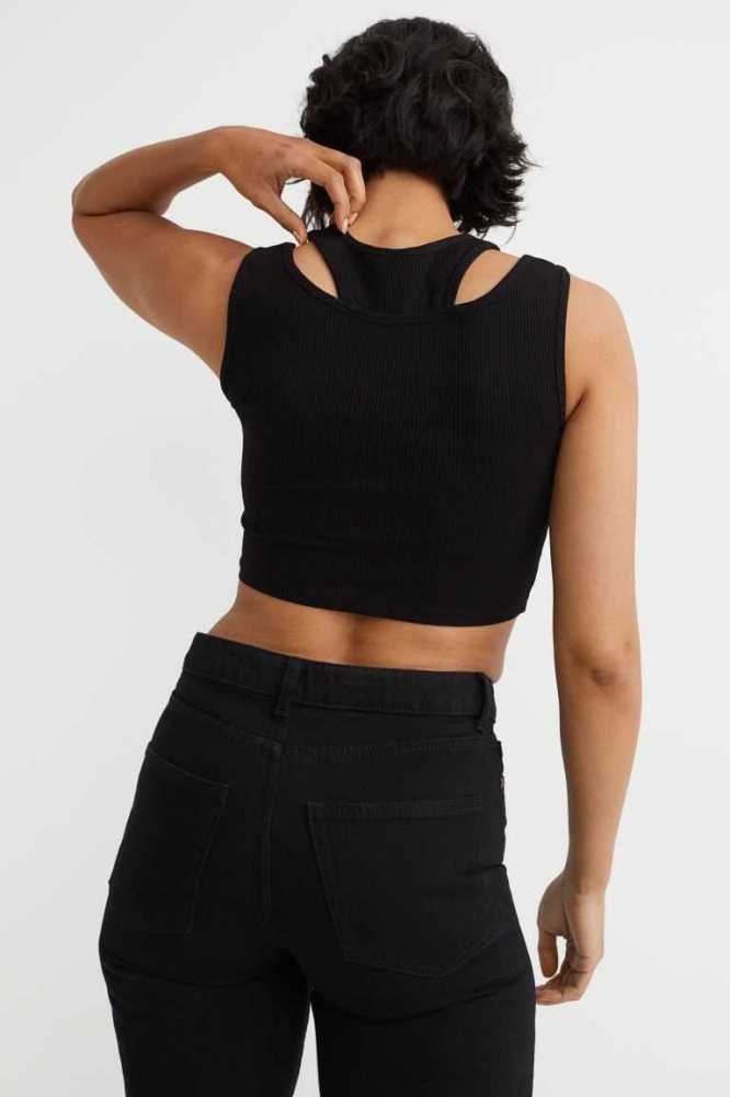 Tops H&M Double-layered Crop Mujer Blancos | 089423OWB