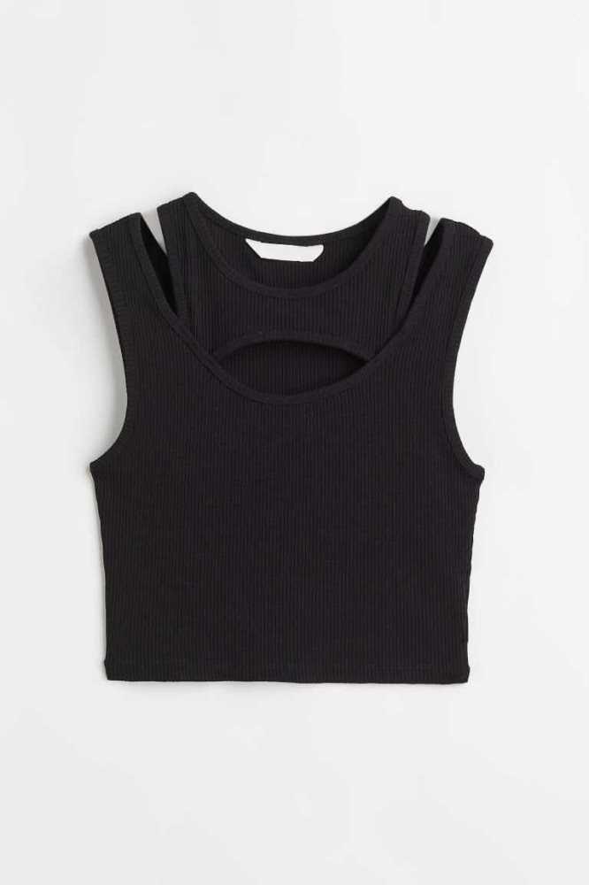 Tops H&M Double-layered Crop Mujer Negros | 837094RJY