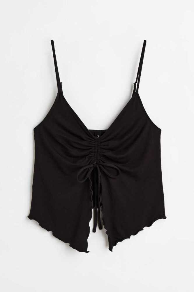 Tops H&M Drawstring-detail Mujer Negros | 306278BEP