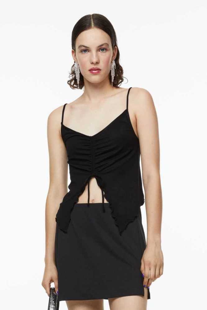 Tops H&M Drawstring-detail Mujer Negros | 306278BEP