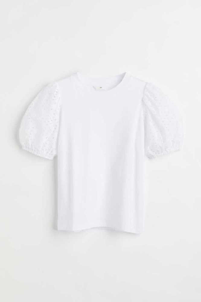 Tops H&M Embroidered-sleeve T-shirt Mujer Negros | 769548ARC