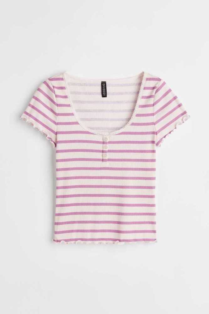 Tops H&M Encaje-trimmed Acanalado Mujer Rosas | 178654FYV