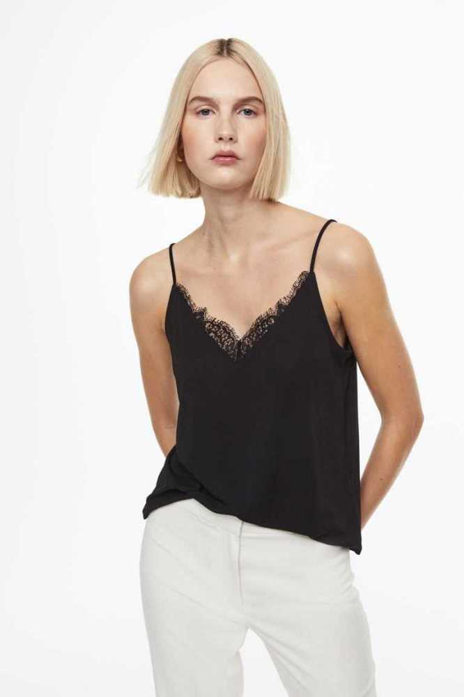 Tops H&M Encaje-trimmed Camisole Mujer Azules Claro | 503678YPL