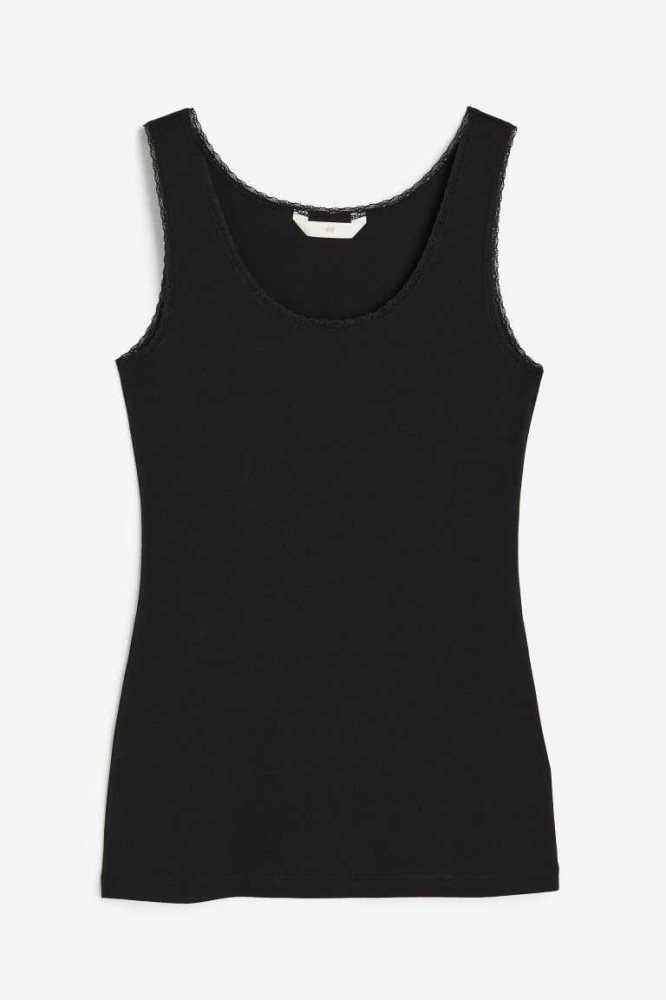 Tops H&M Encaje-trimmed Tank Mujer Beige Oscuro | 047598YJU