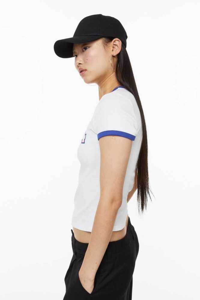 Tops H&M Fitted Algodon Mujer Blancos | 826071RCI