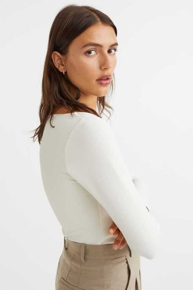 Tops H&M Fitted Jersey Mujer Creme | 519863JVY