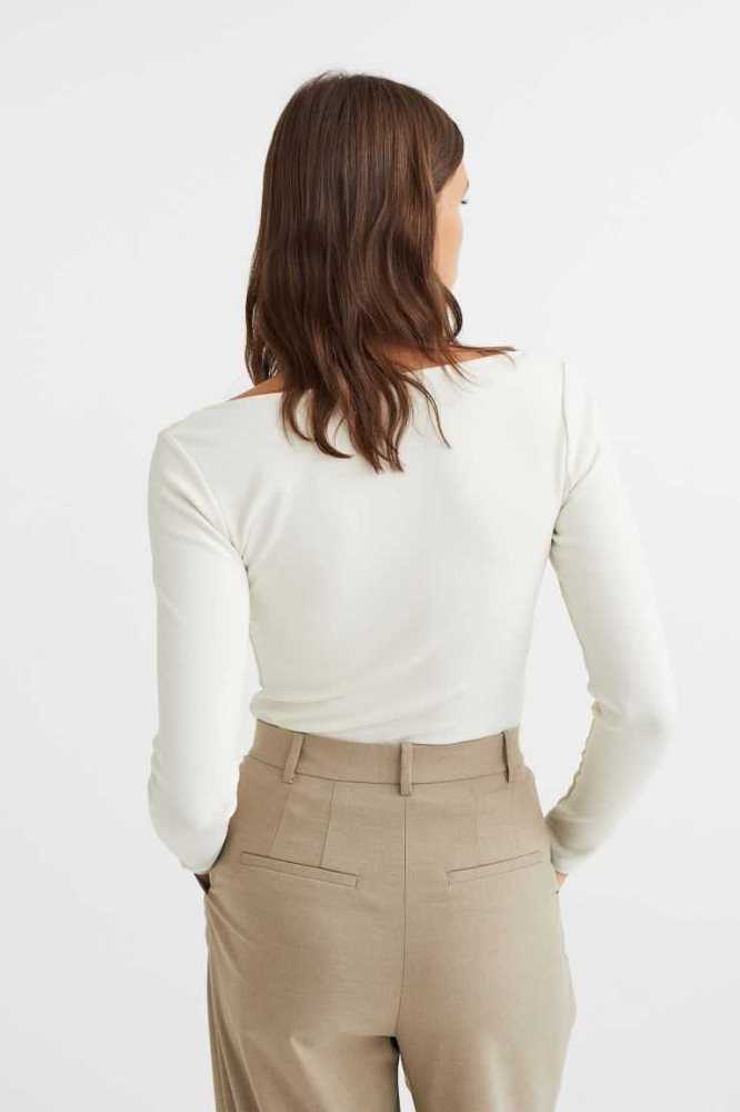 Tops H&M Fitted Jersey Mujer Creme | 519863JVY