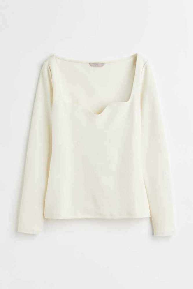 Tops H&M Fitted Jersey Mujer Creme | 519863JVY