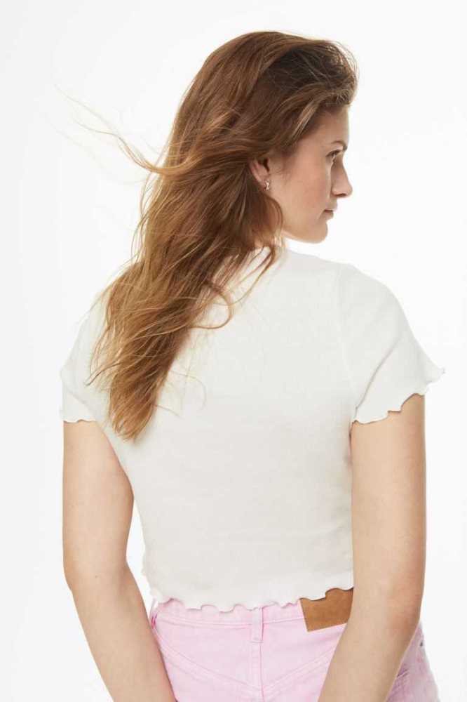 Tops H&M Fitted Mujer Beige Claro | 309485MEA