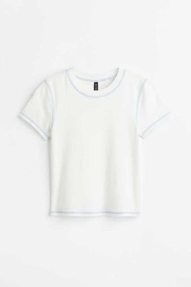 Tops H&M Flatlock-seam Mujer Azules Claro | 951308JDH