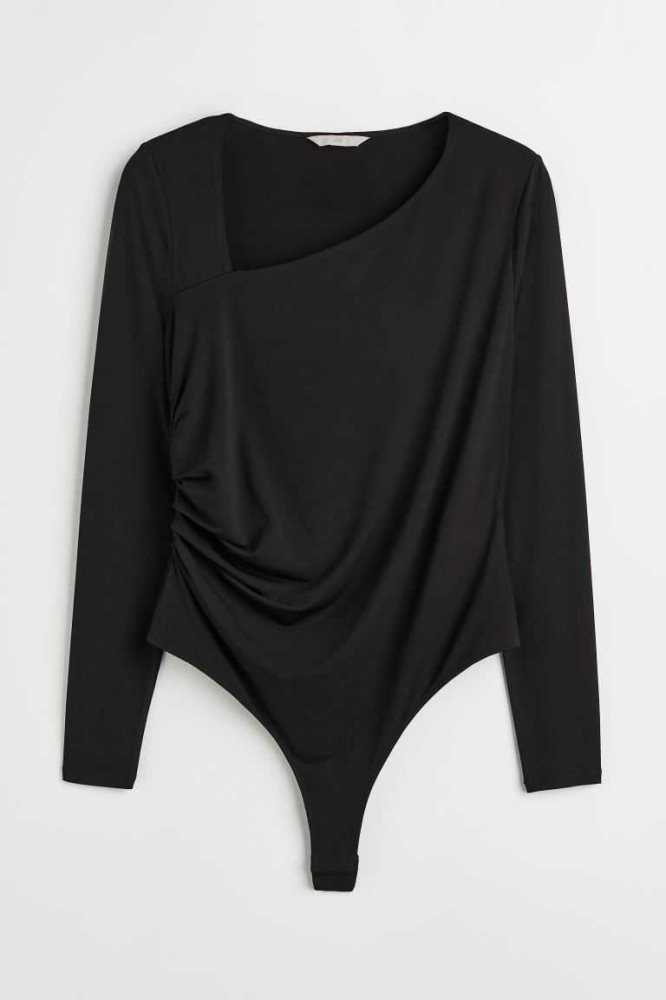 Tops H&M Gathered Tanga Bodysuit Mujer Negros | 208541BKF